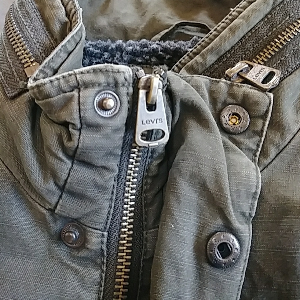 Levi's Olive Denim Sherpa Lined Jacket Mens Med - Picture 5 of 7
